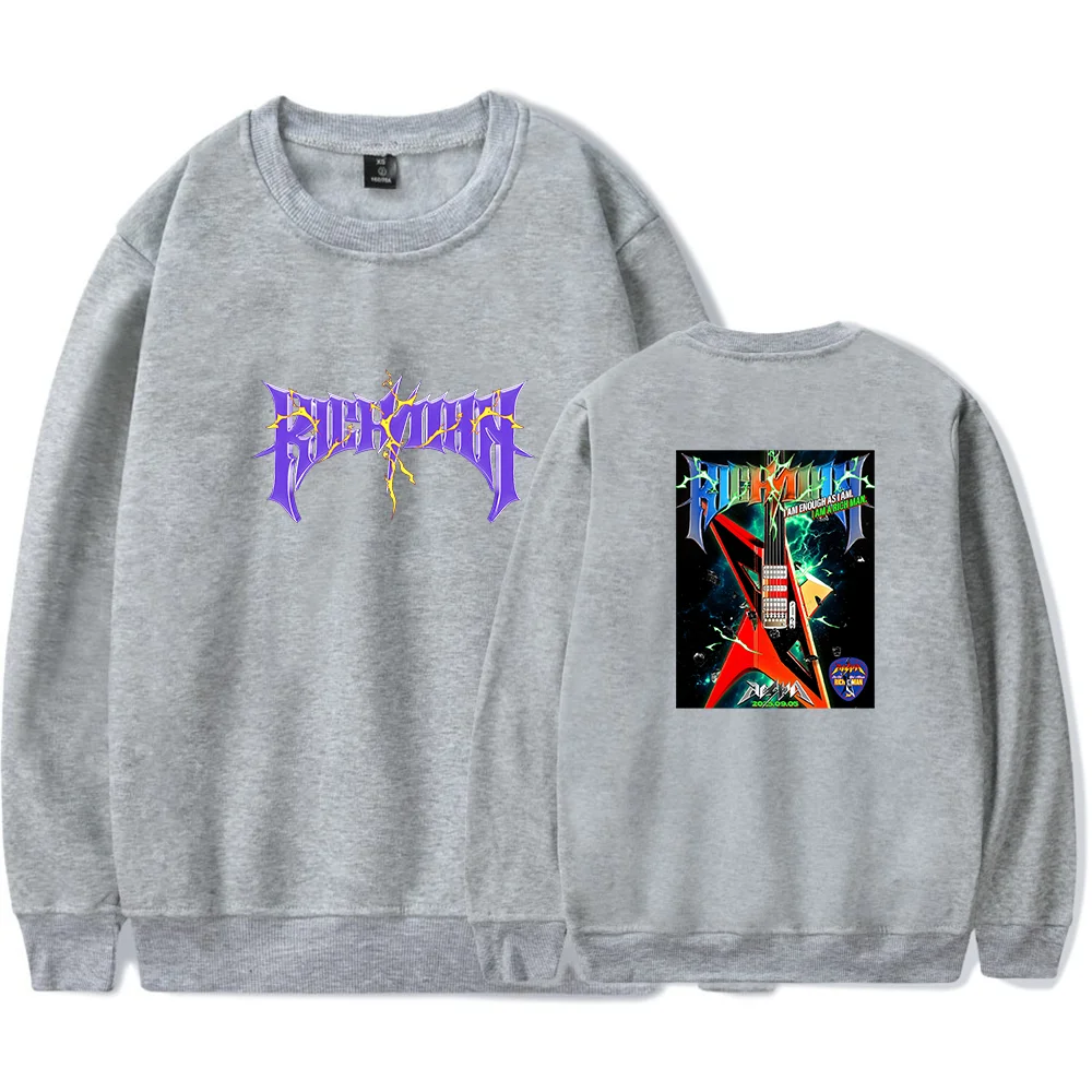 Bold purple and colorful graphic design kpop hoodie sweatshirt with band logo and concert print.