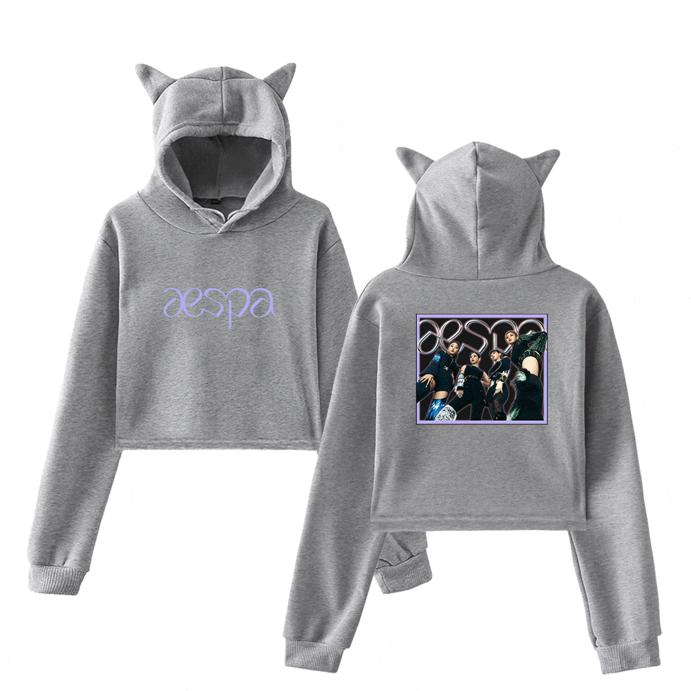 aespa Group Portrait Cropped Hoodie