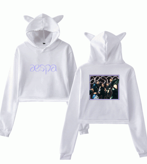 Aespa Group Portrait Cropped Hoodie